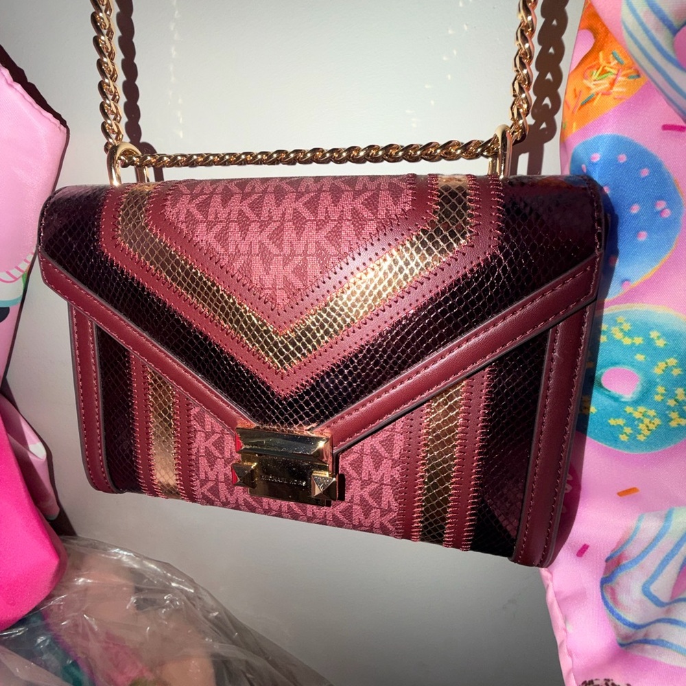 Michael Kors Burgundy and Gold Crossbody Bag